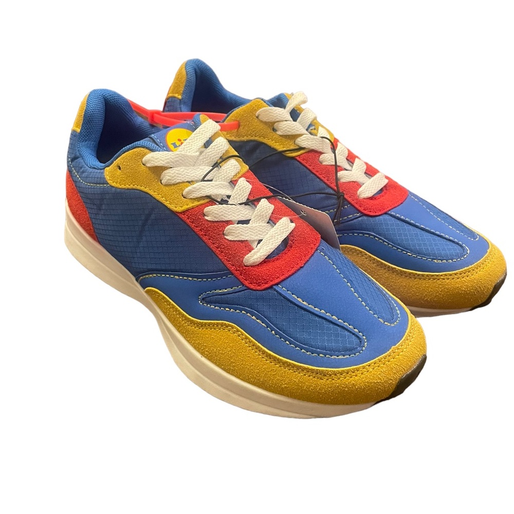 Lidl and Djibril Cisseé Blue Yellow Red Tennis Shoes December 2022 Womens Size 7